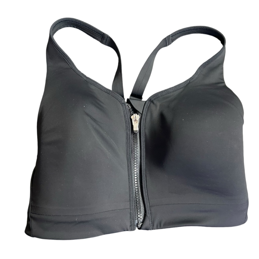 ATHLETA black Advance Zip Front Bra B-DD Size wirefree 32DD sports bra NWOT - Picture 2 of 6
